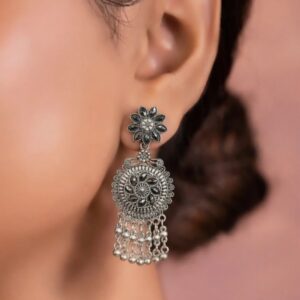 Elegant Oxidized Floral Dangle Earrings